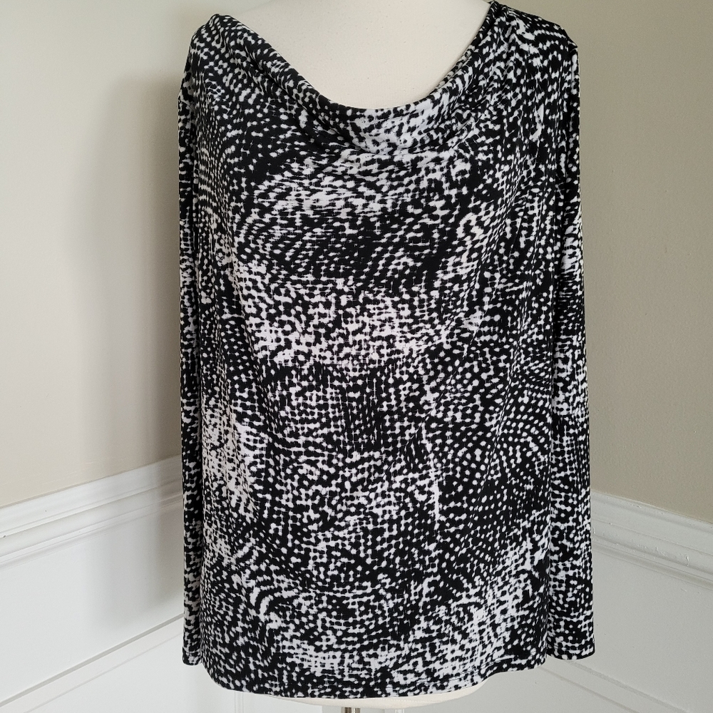 Black White Cowl Neck Long Sleeve Top Size XL
